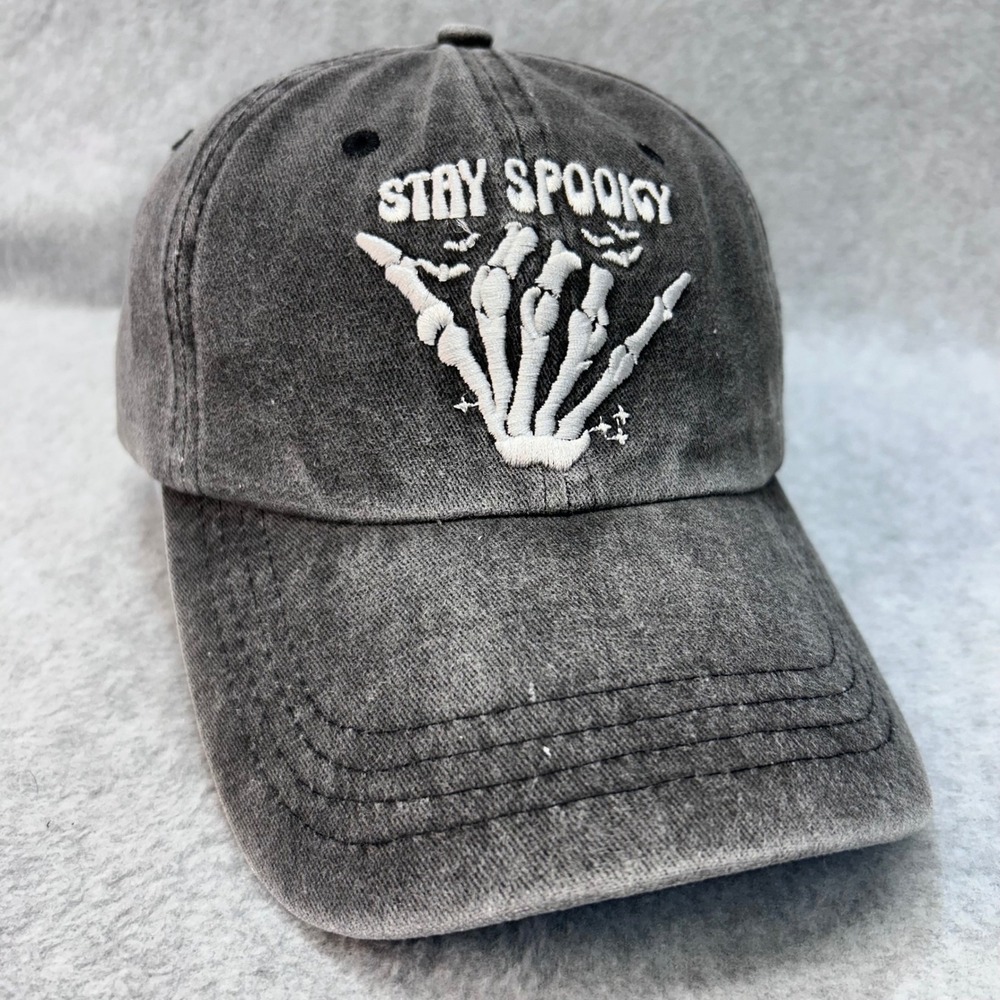 Stay Spooky Skeleton Hand Unisex Gray Unbranded‎ Baseball Cap Acid Wash OSFM